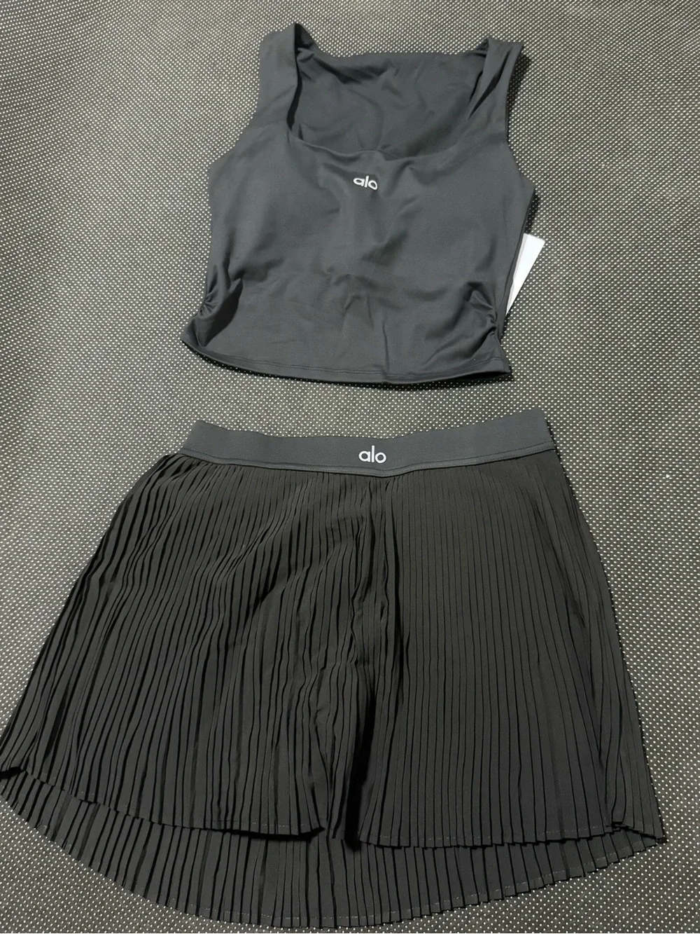 ALO Yoga Black Pleated Skort with Branded Waistband